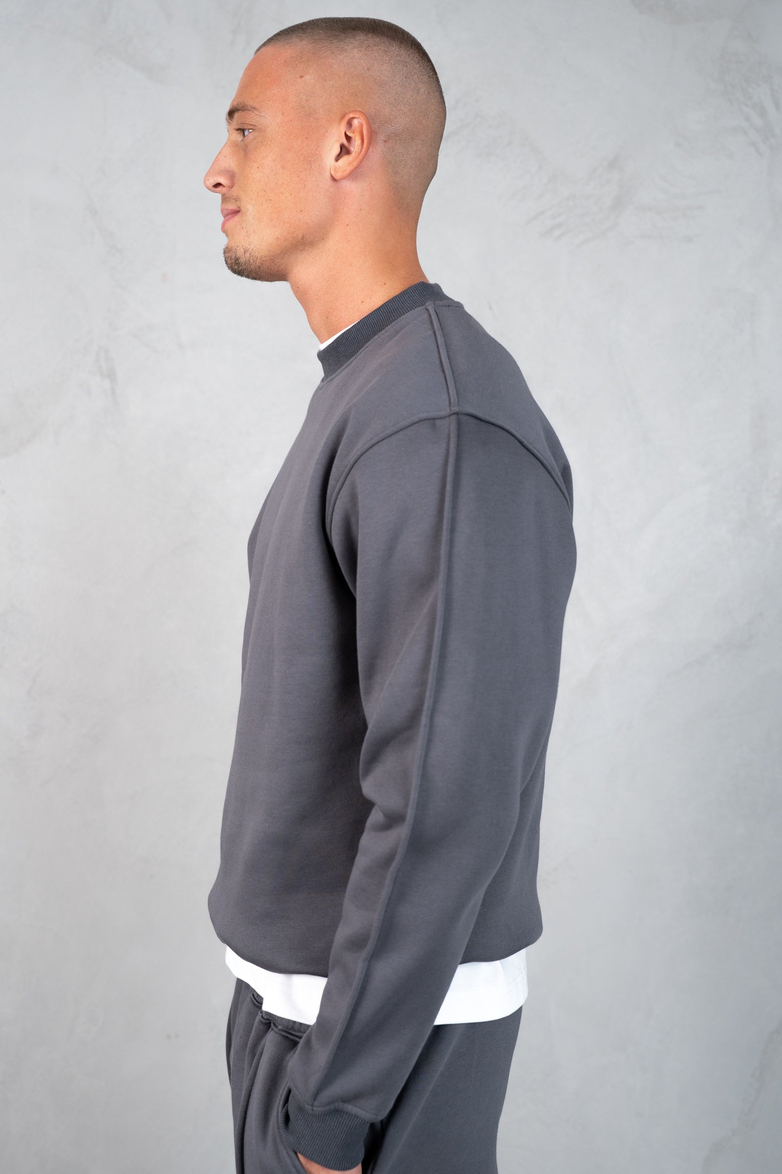 Extended Neck Crew Neck Sweatshirt - Charcoal