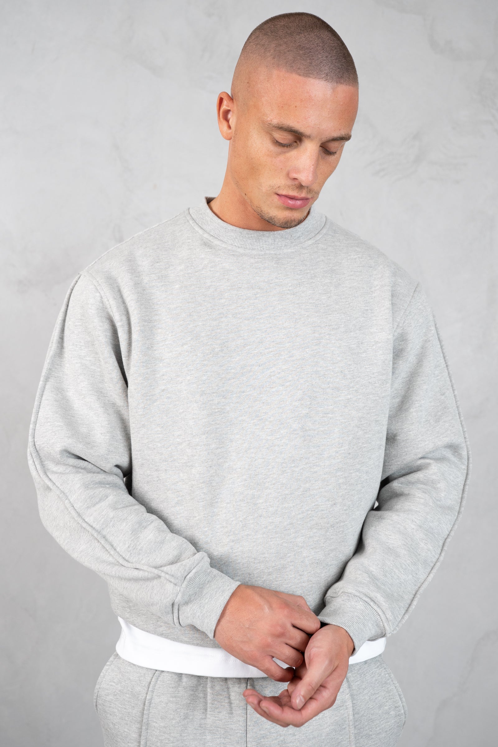 Extended Neck Crew Neck Sweatshirt - Grey Marl