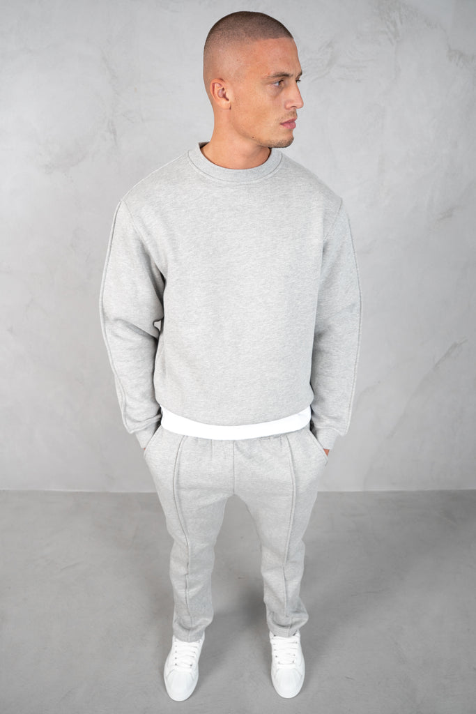 Extended Neck Crew Neck Sweatshirt - Grey Marl