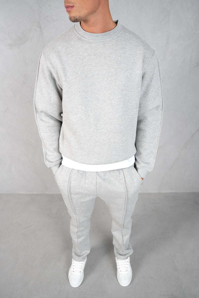 Extended Neck Crew Neck Sweatshirt - Grey Marl