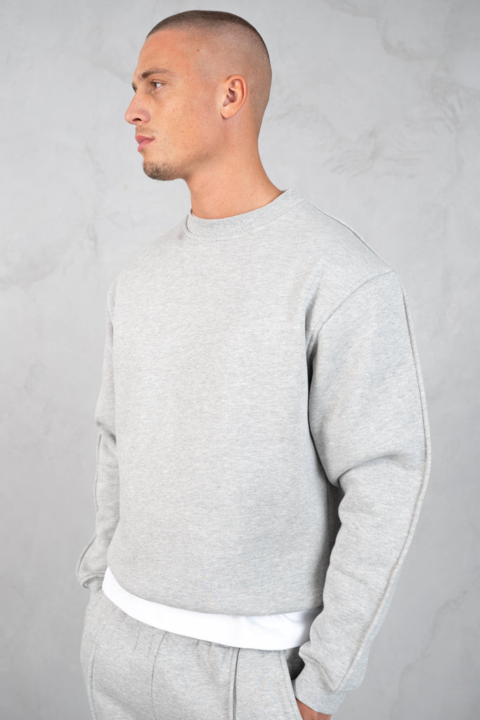 Extended Neck Crew Neck Sweatshirt - Grey Marl