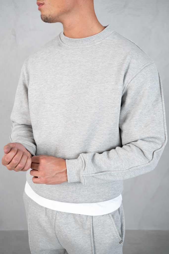 Extended Neck Crew Neck Sweatshirt - Grey Marl