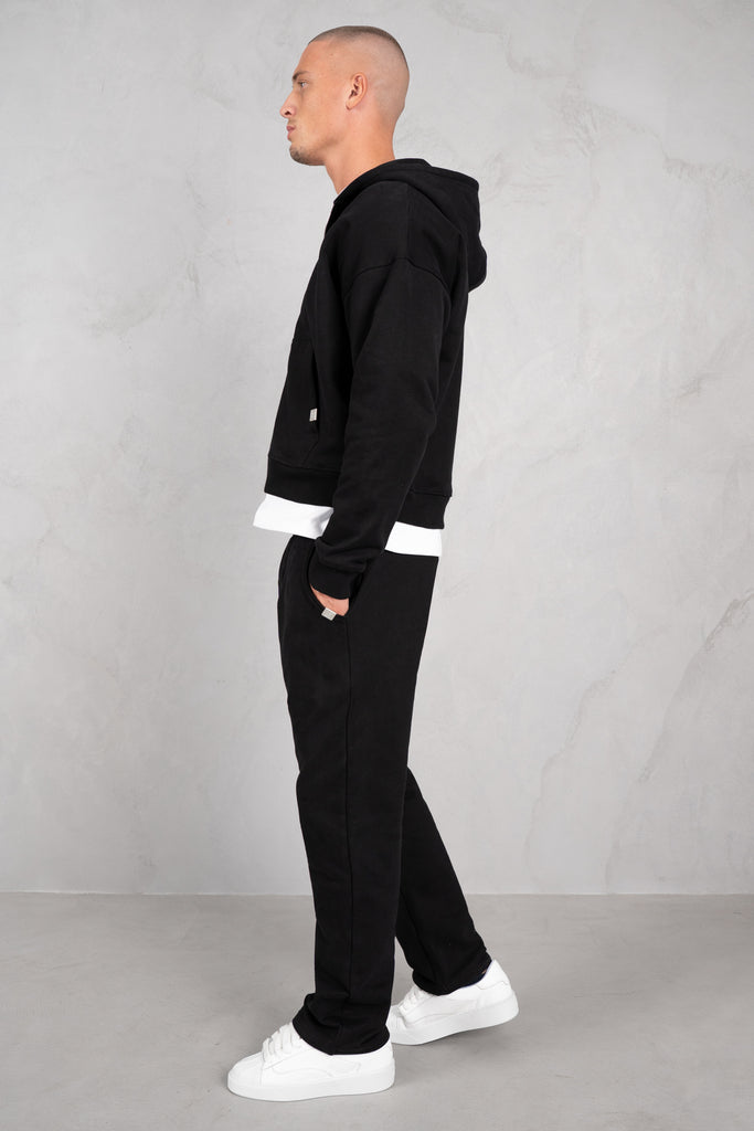 Premium Daily Boxy Double Zip Hoodie - Black