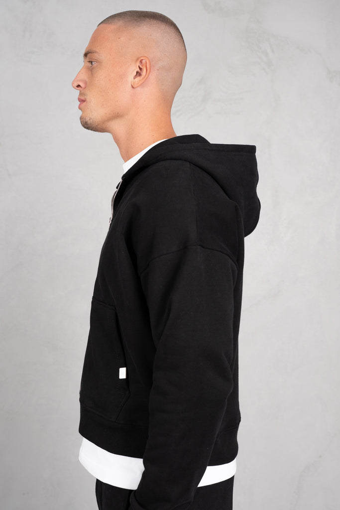 Premium Daily Boxy Double Zip Hoodie - Black
