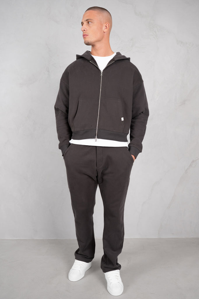 Premium Daily Boxy Double Zip Hoodie - Charcoal