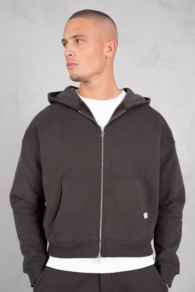 Premium Daily Boxy Double Zip Hoodie - Charcoal