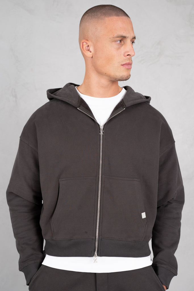 Premium Daily Boxy Double Zip Hoodie - Charcoal