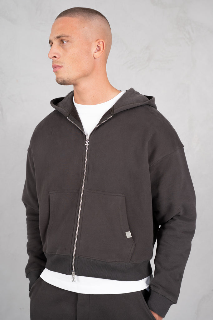 Premium Daily Boxy Double Zip Hoodie - Charcoal