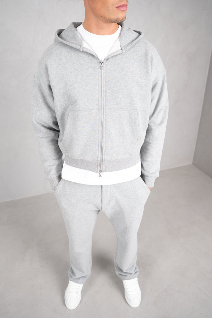 Premium Daily Boxy Double Zip Hoodie - Grey