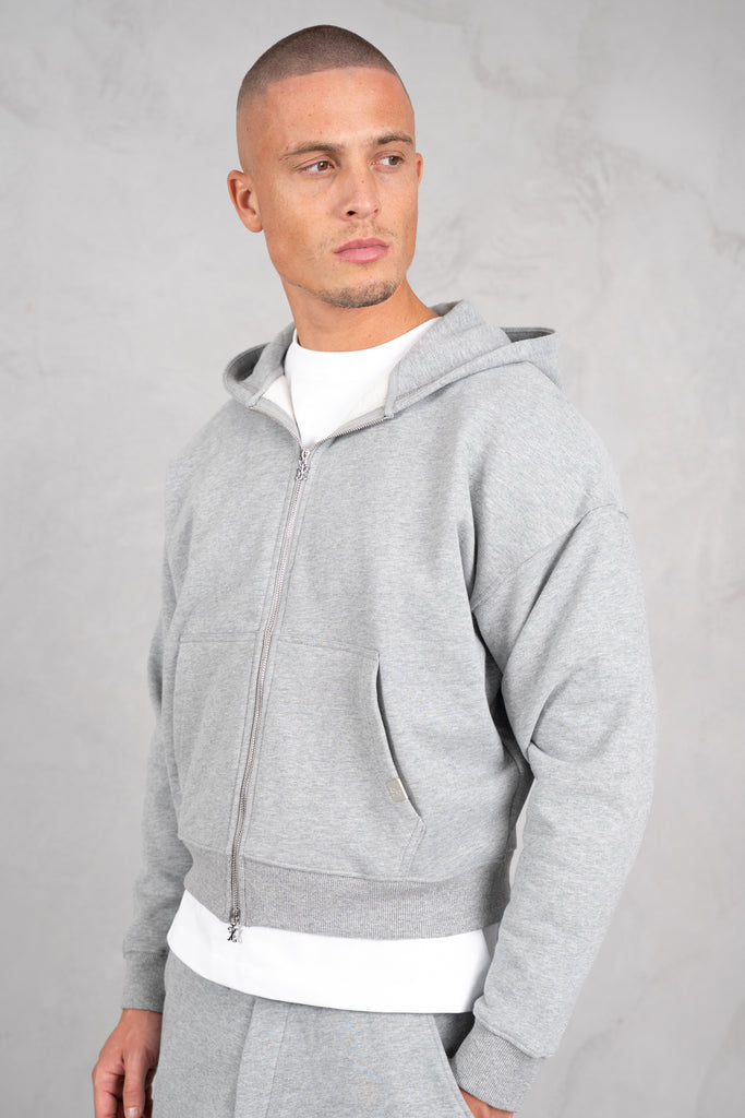 Premium Daily Boxy Double Zip Hoodie - Grey