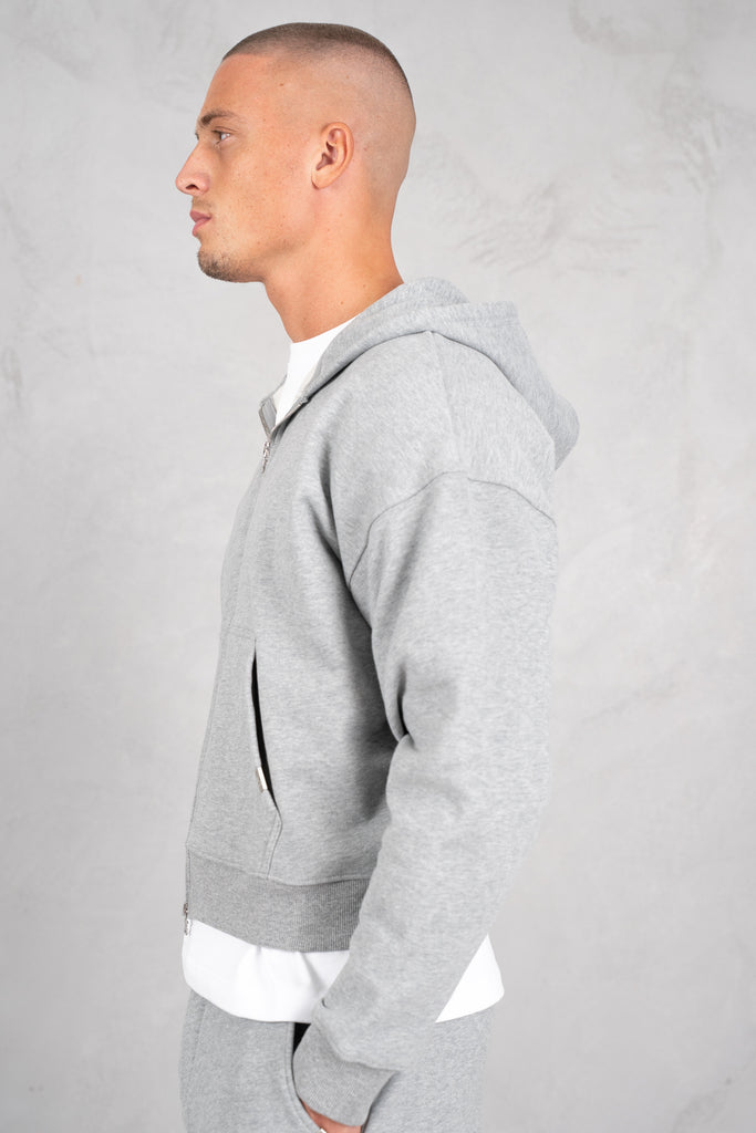 Premium Daily Boxy Double Zip Hoodie - Grey