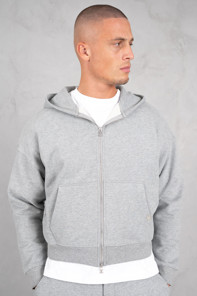 Premium Daily Boxy Double Zip Hoodie - Grey