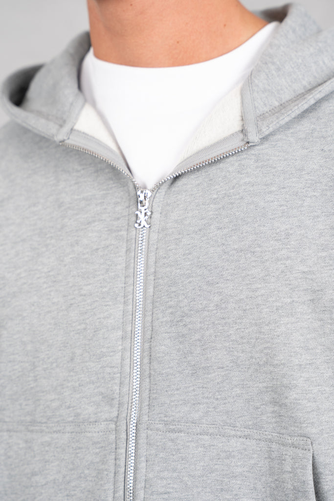 Premium Daily Boxy Double Zip Hoodie - Grey