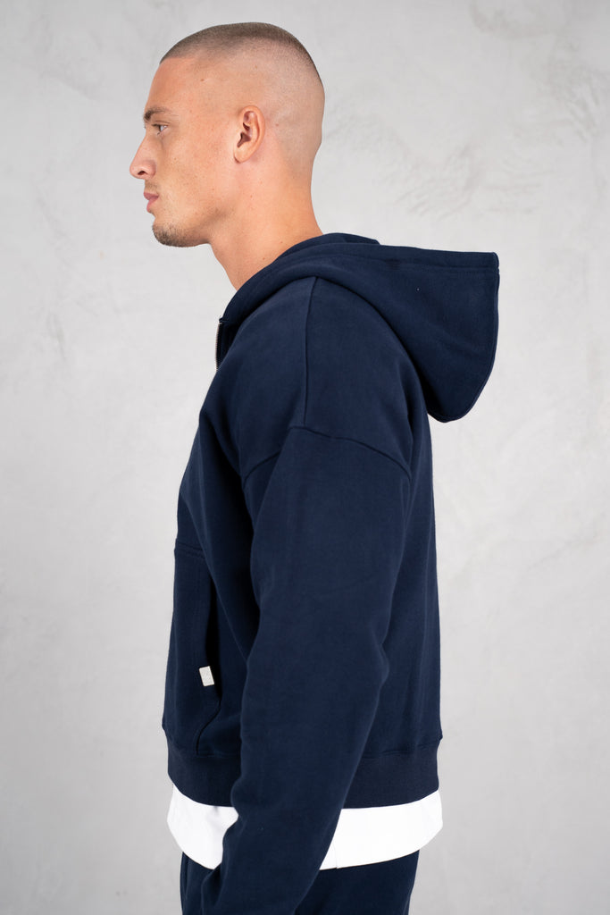 Premium Daily Boxy Double Zip Hoodie - Navy
