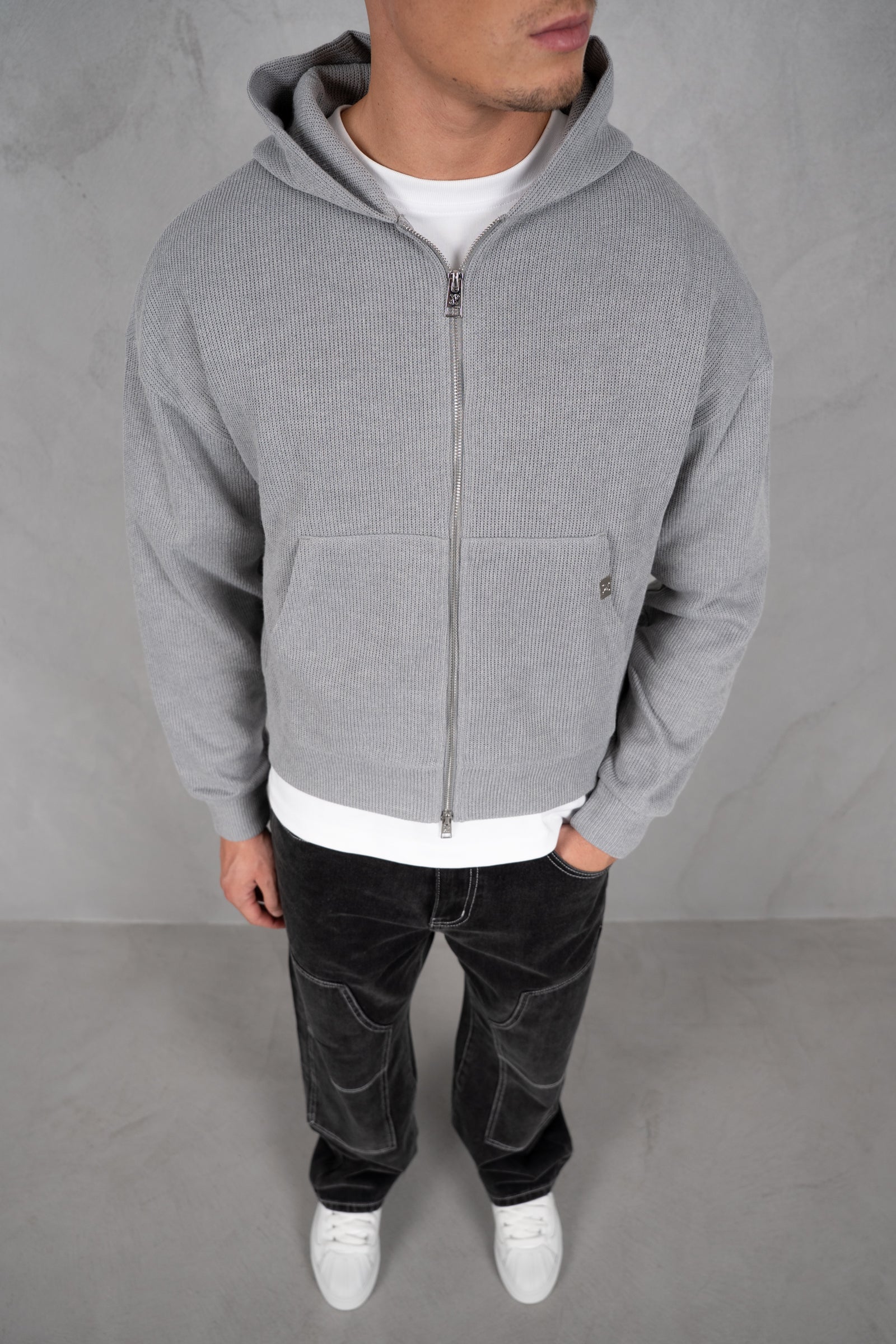 Premium Rib Knit Hoodie - Grey
