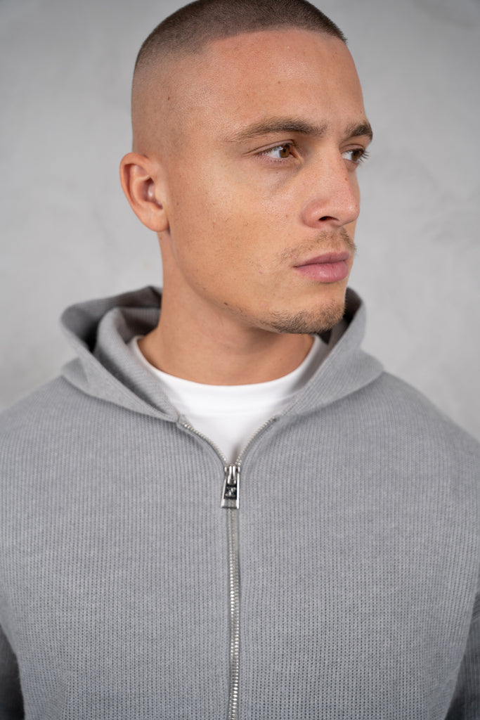 Premium Rib Knit Hoodie - Grey