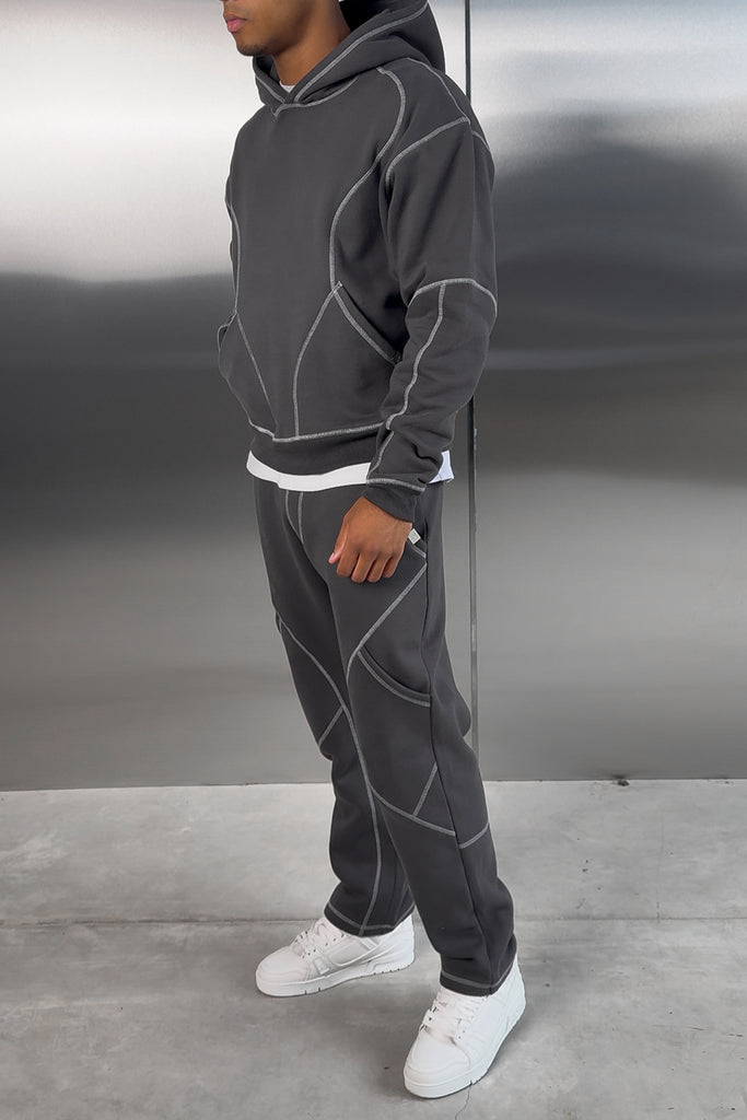 Contrast Stitch Pull Over Hoody - Charcoal