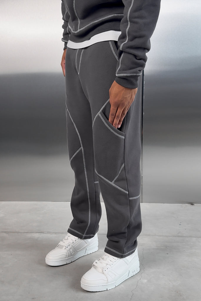 Contrast Stitch Straight Leg Jogger - Charcoal