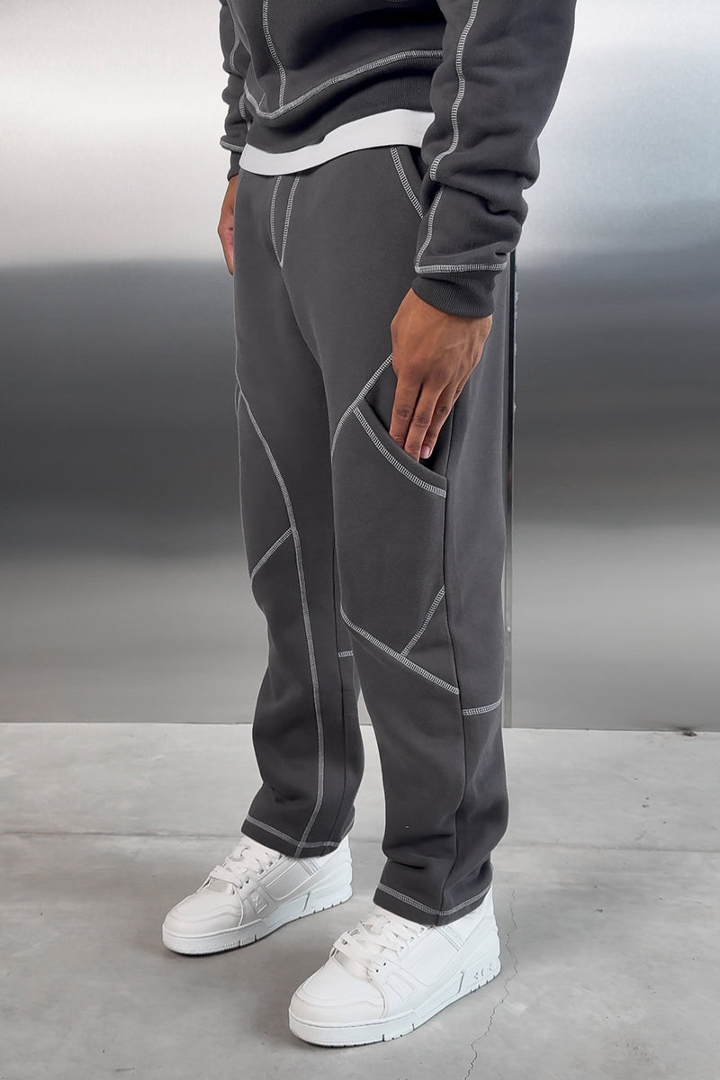 Contrast Stitch Straight Leg Jogger - Charcoal