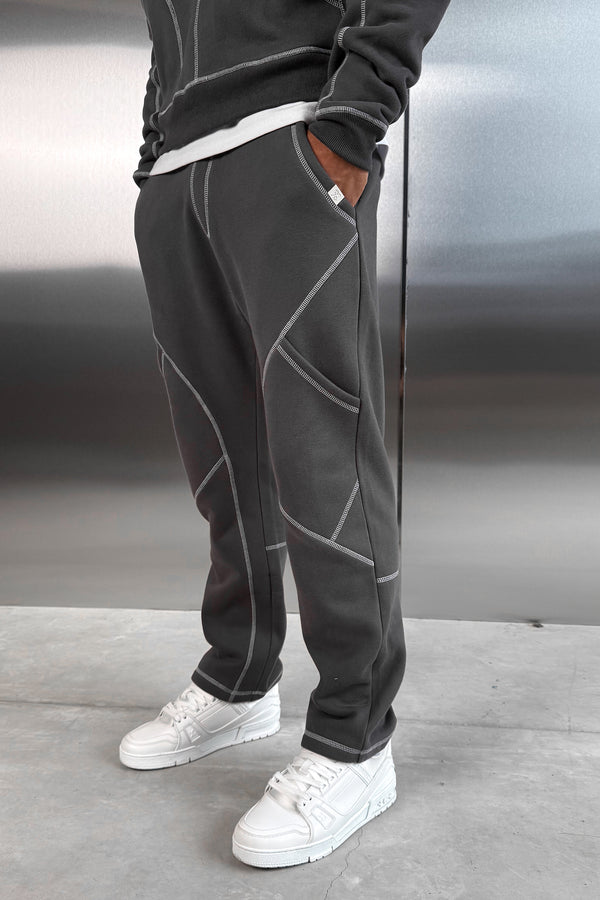 Contrast Stitch Straight Leg Jogger - Charcoal