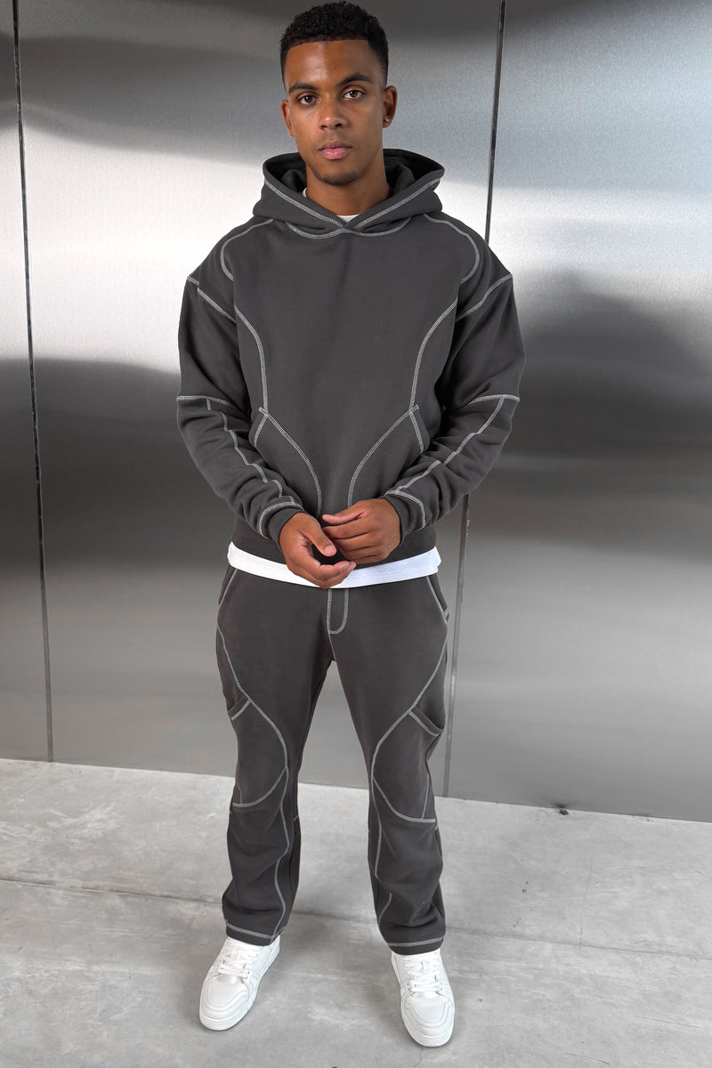 Contrast Stitch Pull Over Hoody - Charcoal