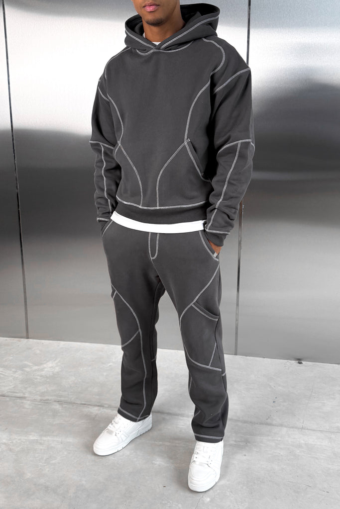 Contrast Stitch Straight Leg Jogger - Charcoal