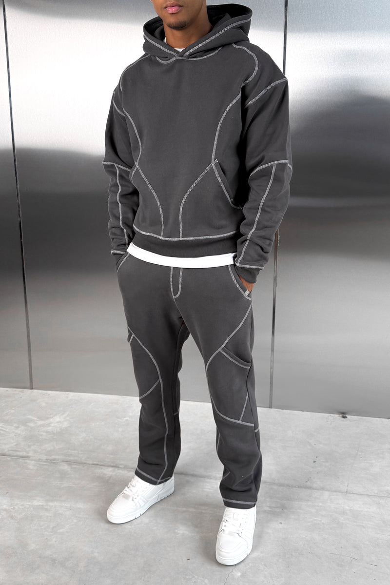 Contrast Stitch Straight Leg Jogger - Charcoal