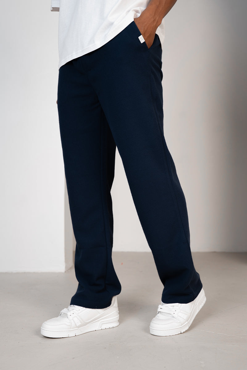 Waffle  Straight Leg Joggers - Navy