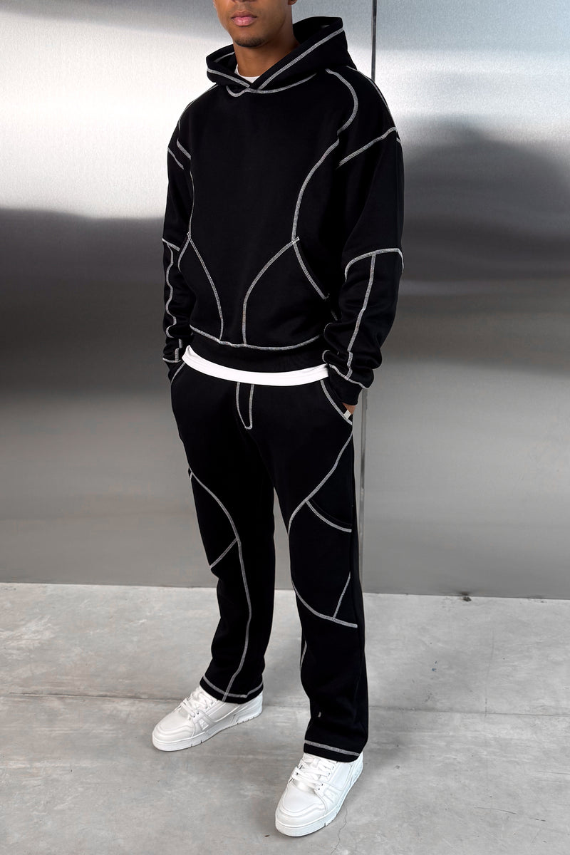 Contrast Stitch Straight Leg Jogger - Black