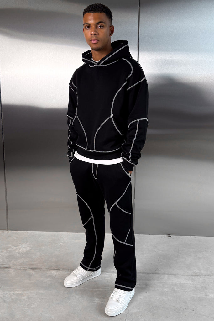 Contrast Stitch Straight Leg Jogger - Black