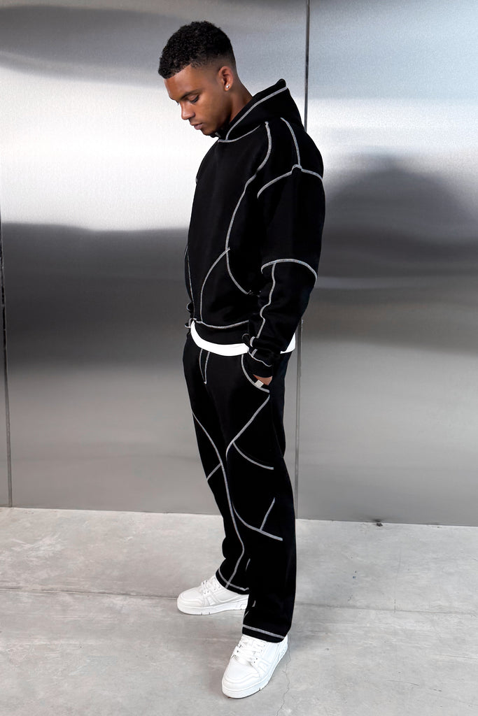 Contrast Stitch Straight Leg Jogger - Black