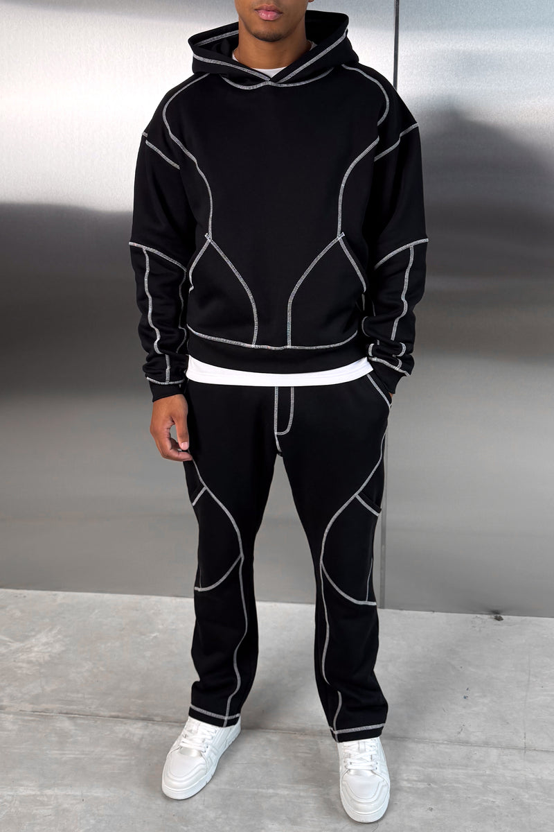 Contrast Stitch Straight Leg Jogger - Black