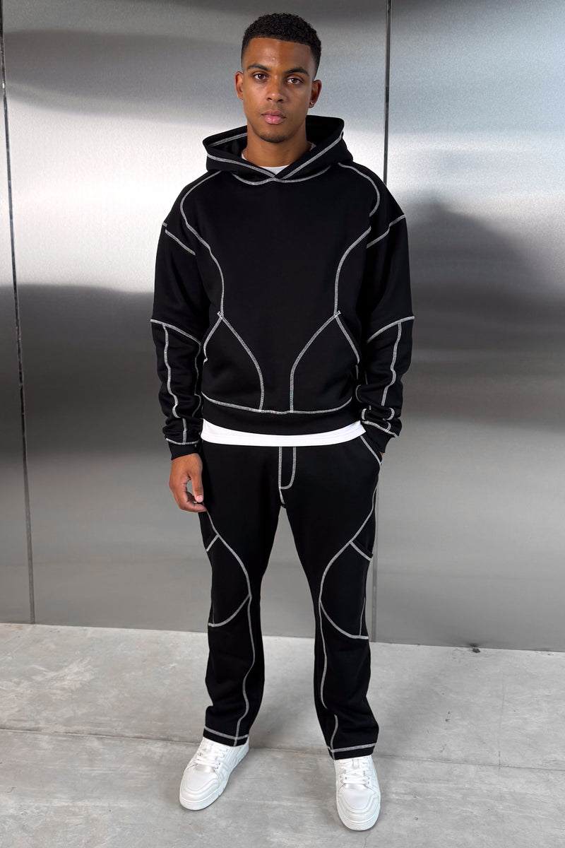 Contrast Stitch Straight Leg Jogger - Black