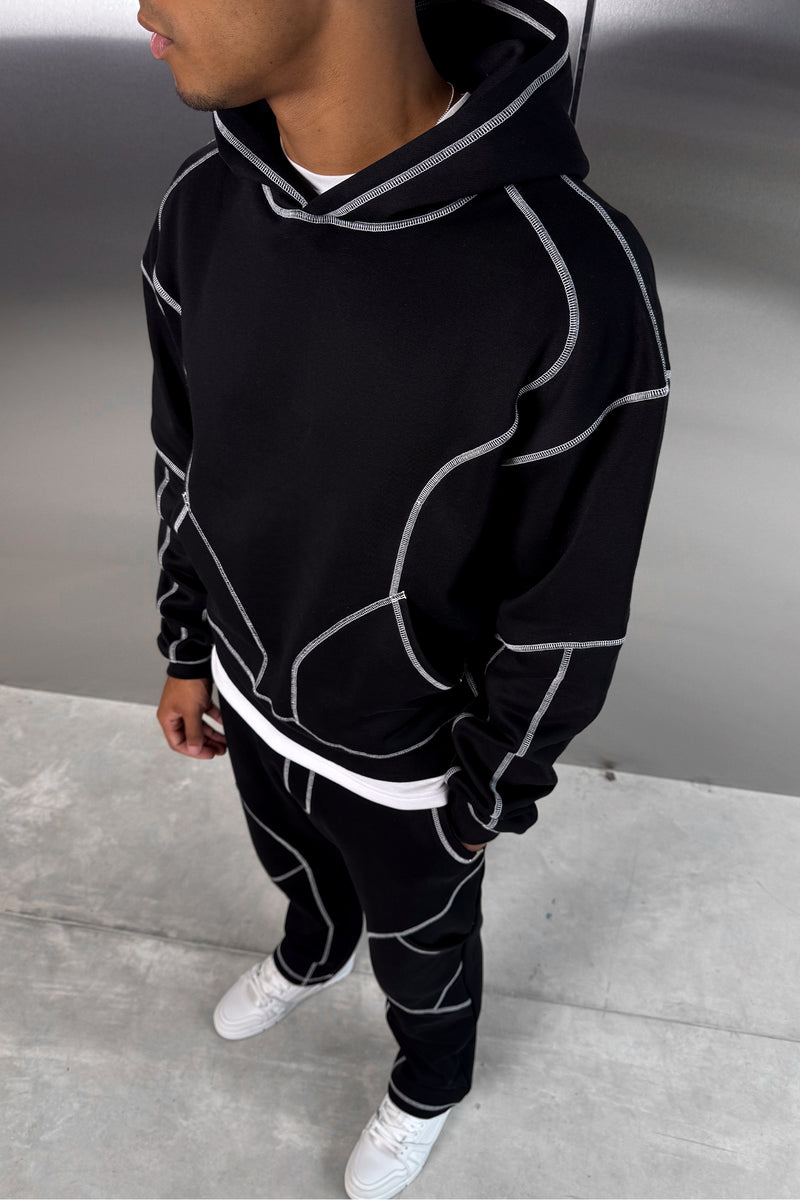 Contrast Stitch Straight Leg Jogger - Black