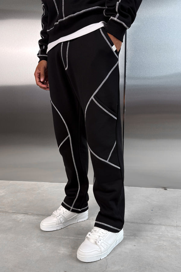Contrast Stitch Straight Leg Jogger - Black