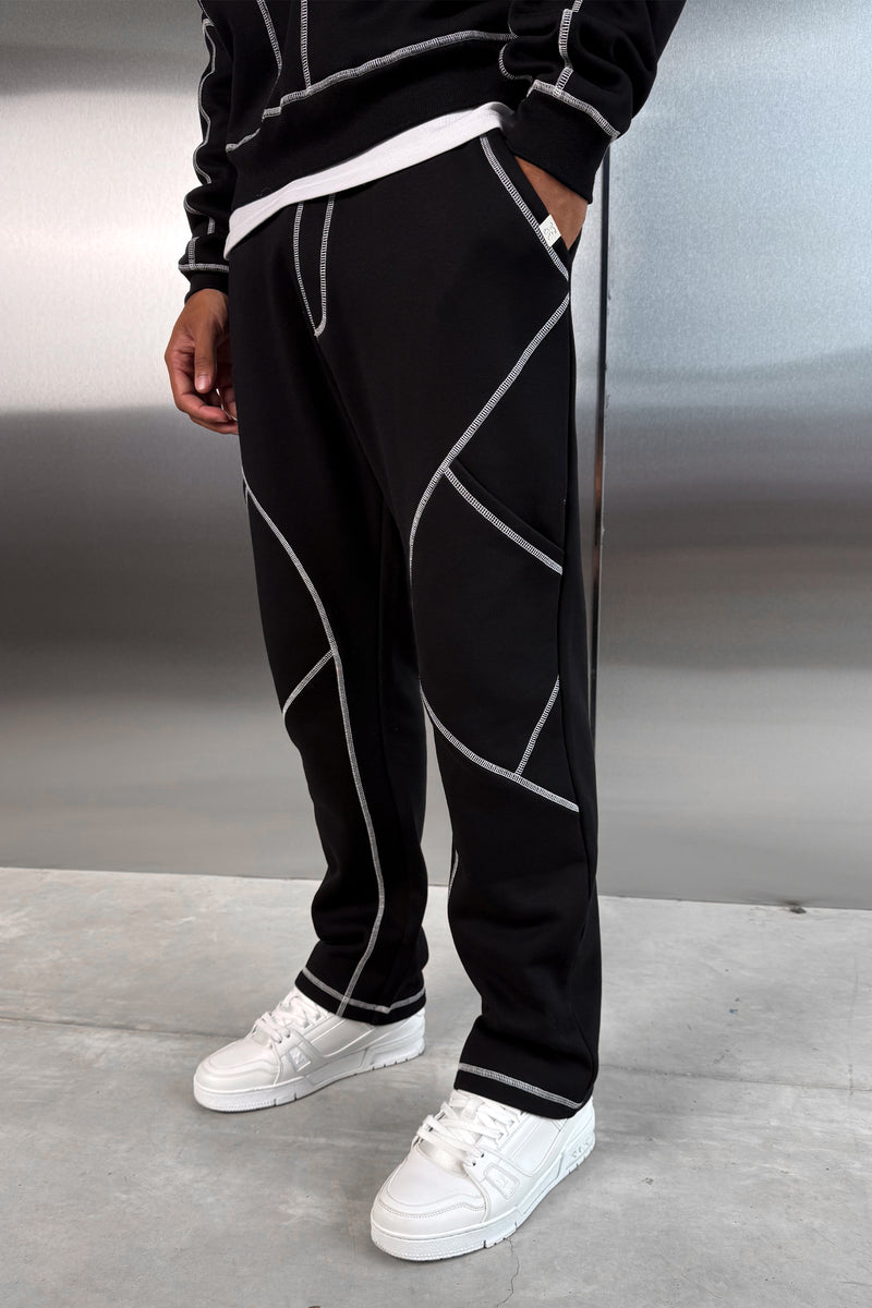 Contrast Stitch Straight Leg Jogger - Black