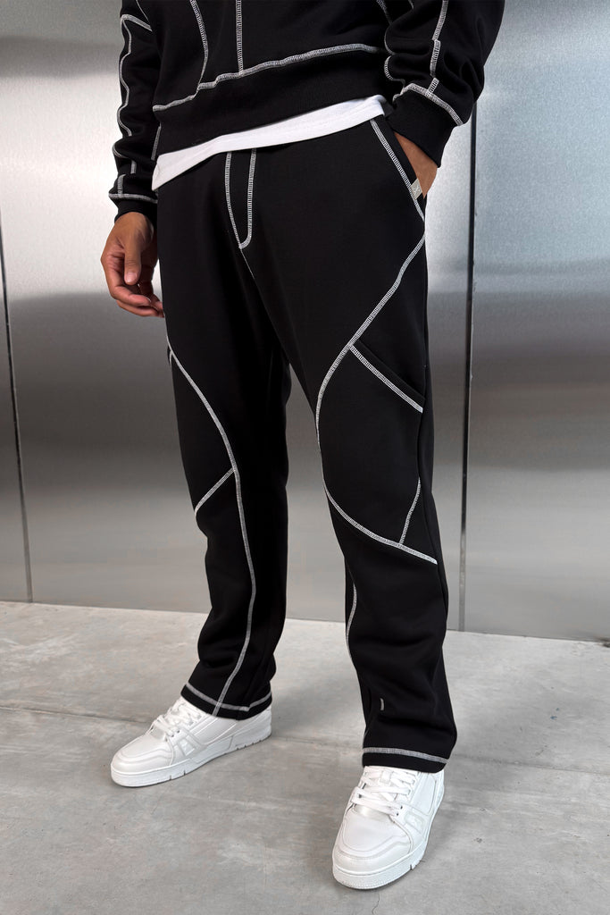 Contrast Stitch Straight Leg Jogger - Black