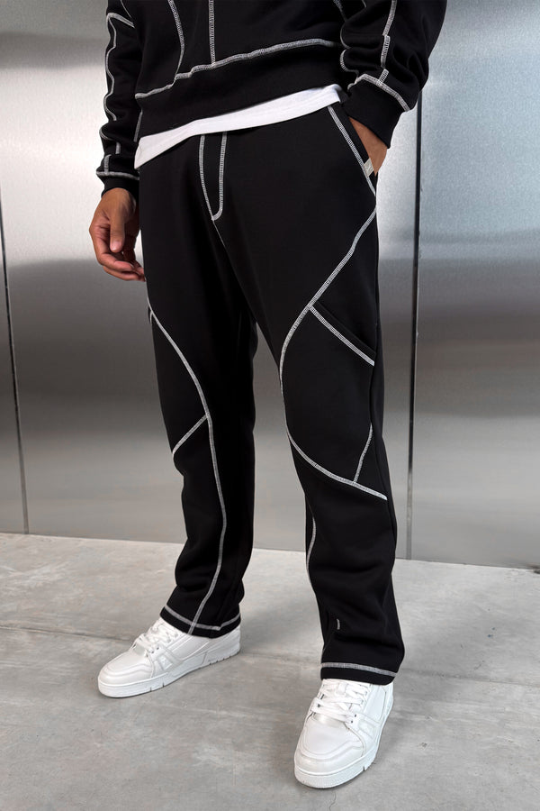 Contrast Stitch Straight Leg Jogger - Black