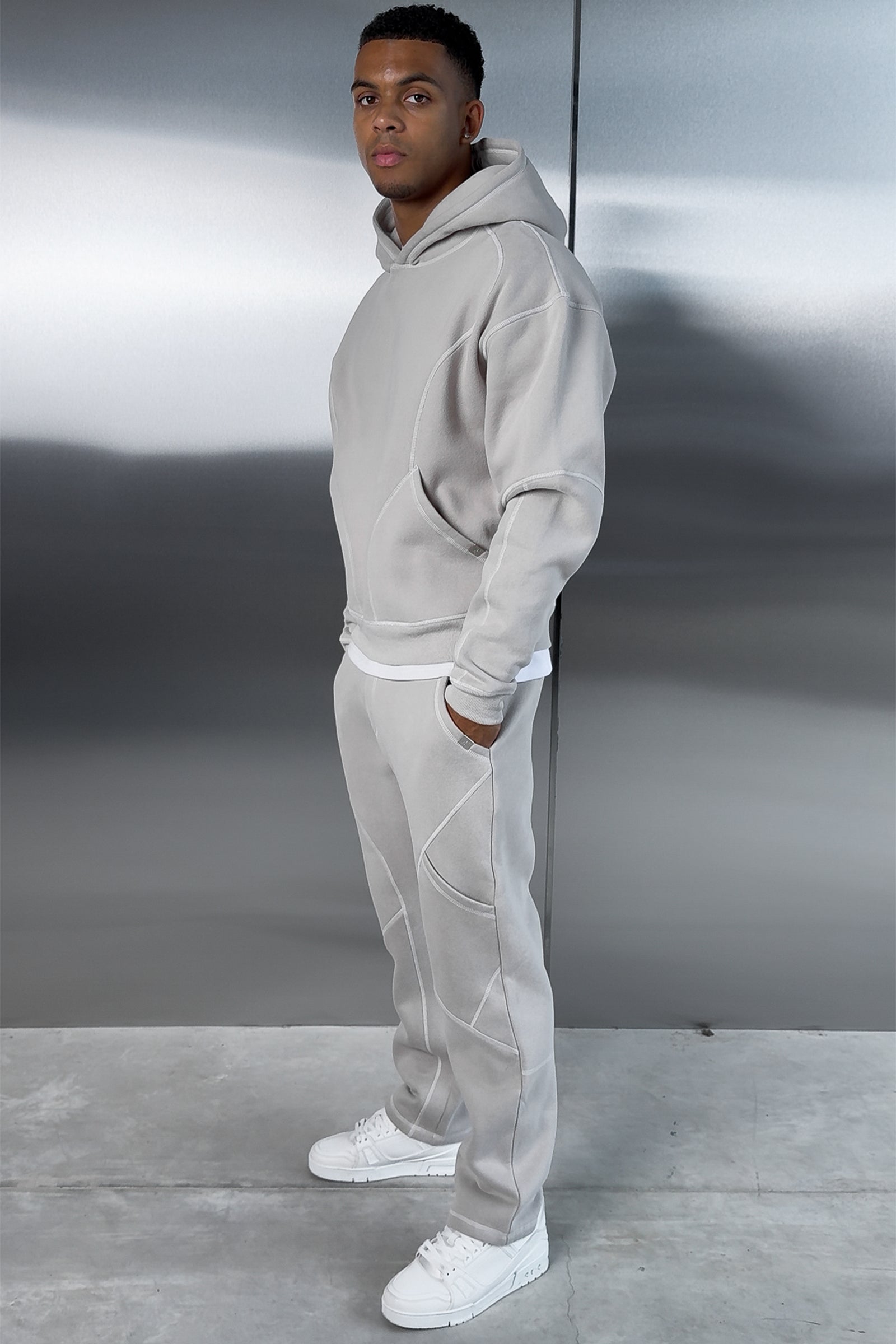 Contrast Stitch Straight Leg Jogger - Grey