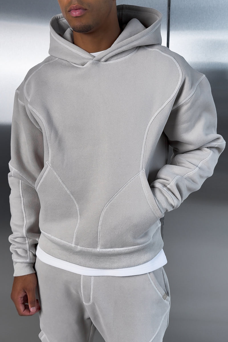 Contrast Stitch Pull Over Hoody - Grey