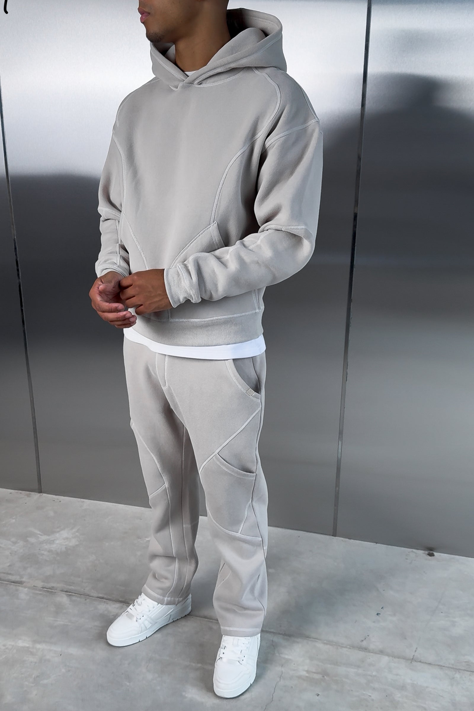 Contrast Stitch Straight Leg Jogger - Grey