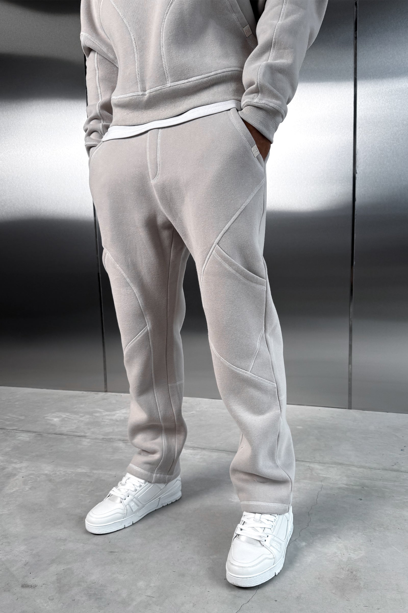 Contrast Stitch Straight Leg Jogger - Grey