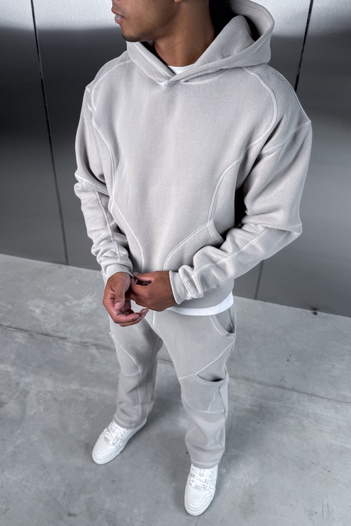 Contrast Stitch Pull Over Hoody - Grey