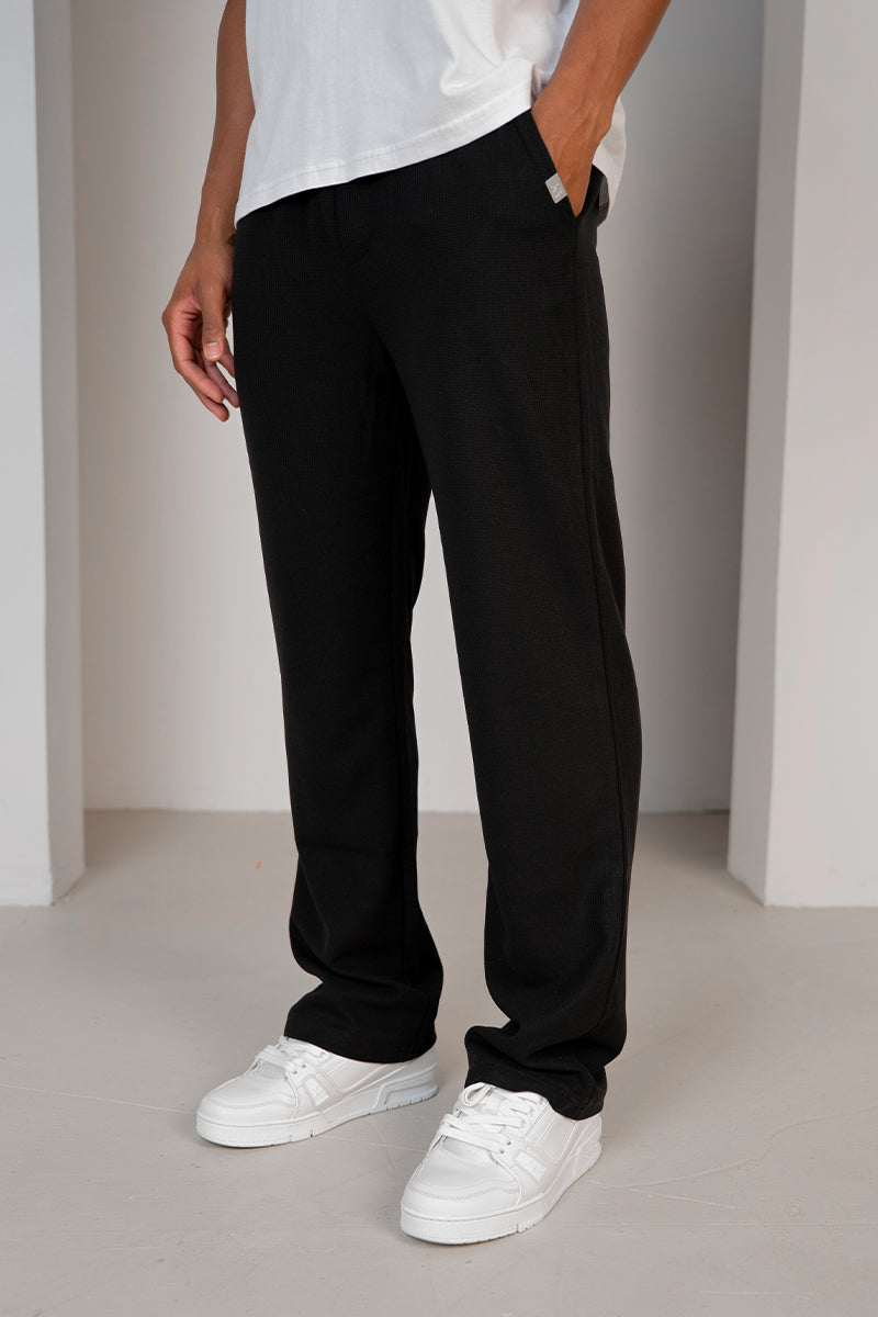 Waffle Straight Joggers - Black