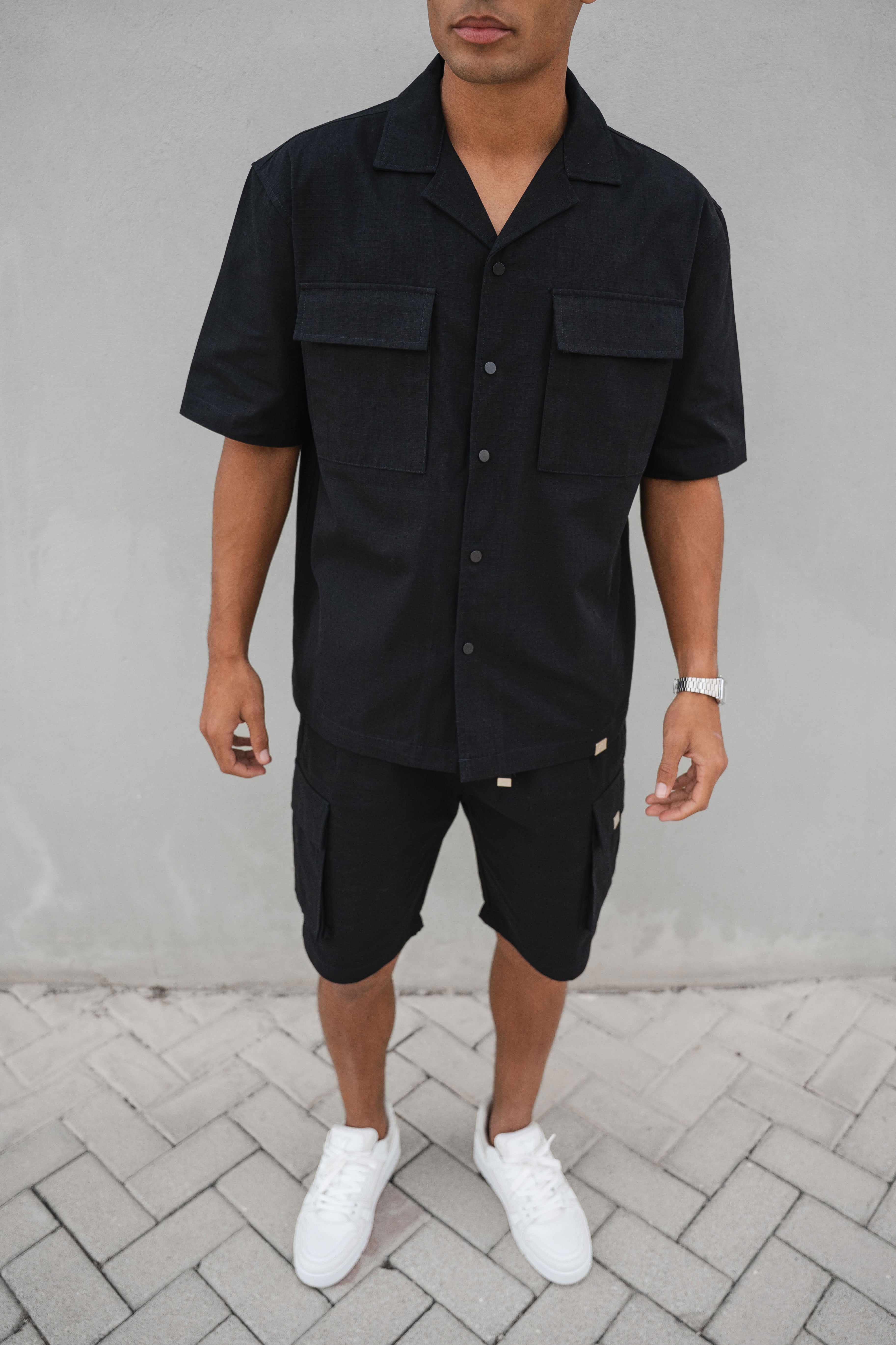 Boxy Ripstop Oversized Shirt - Black