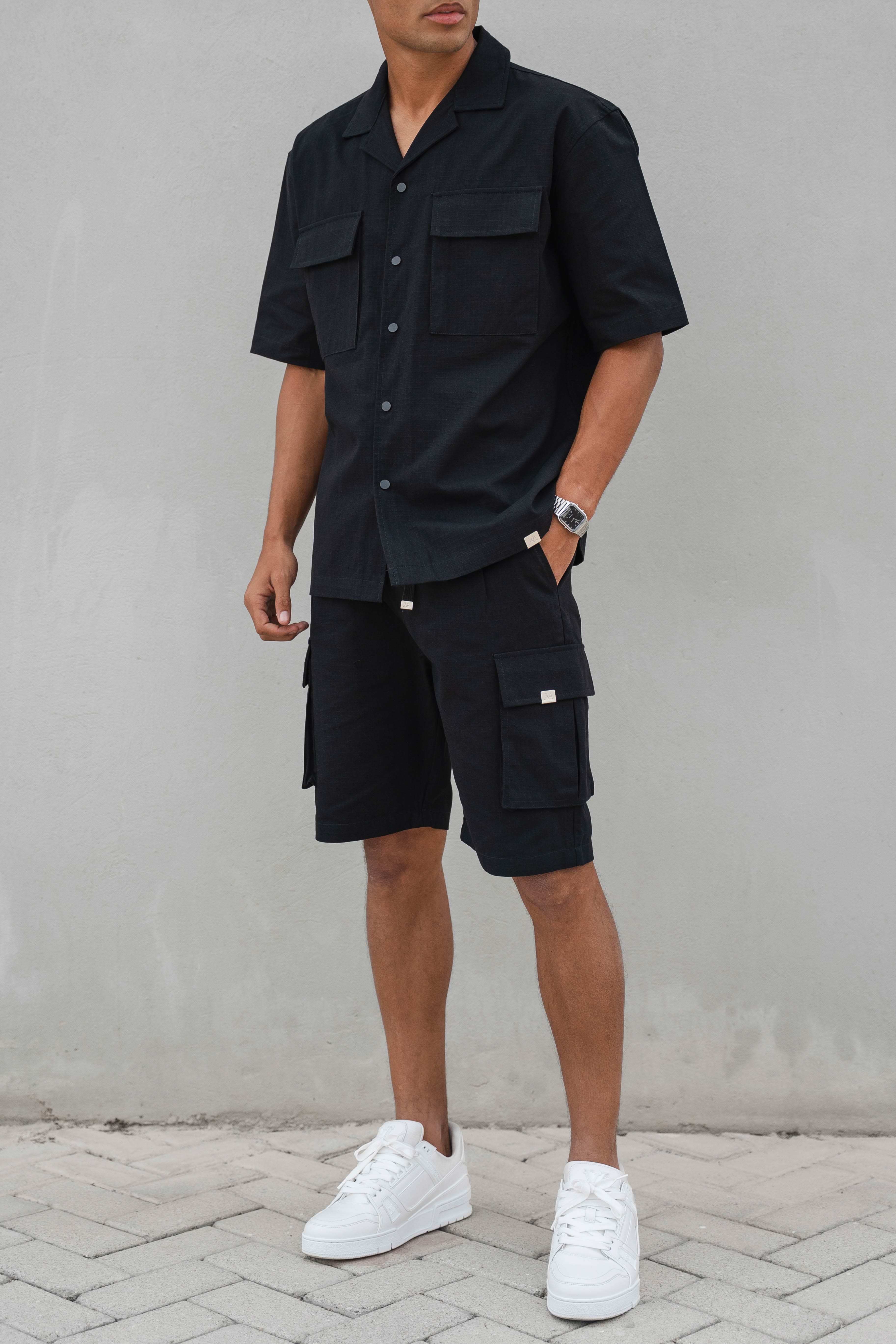 Boxy Ripstop Oversized Shirt - Black