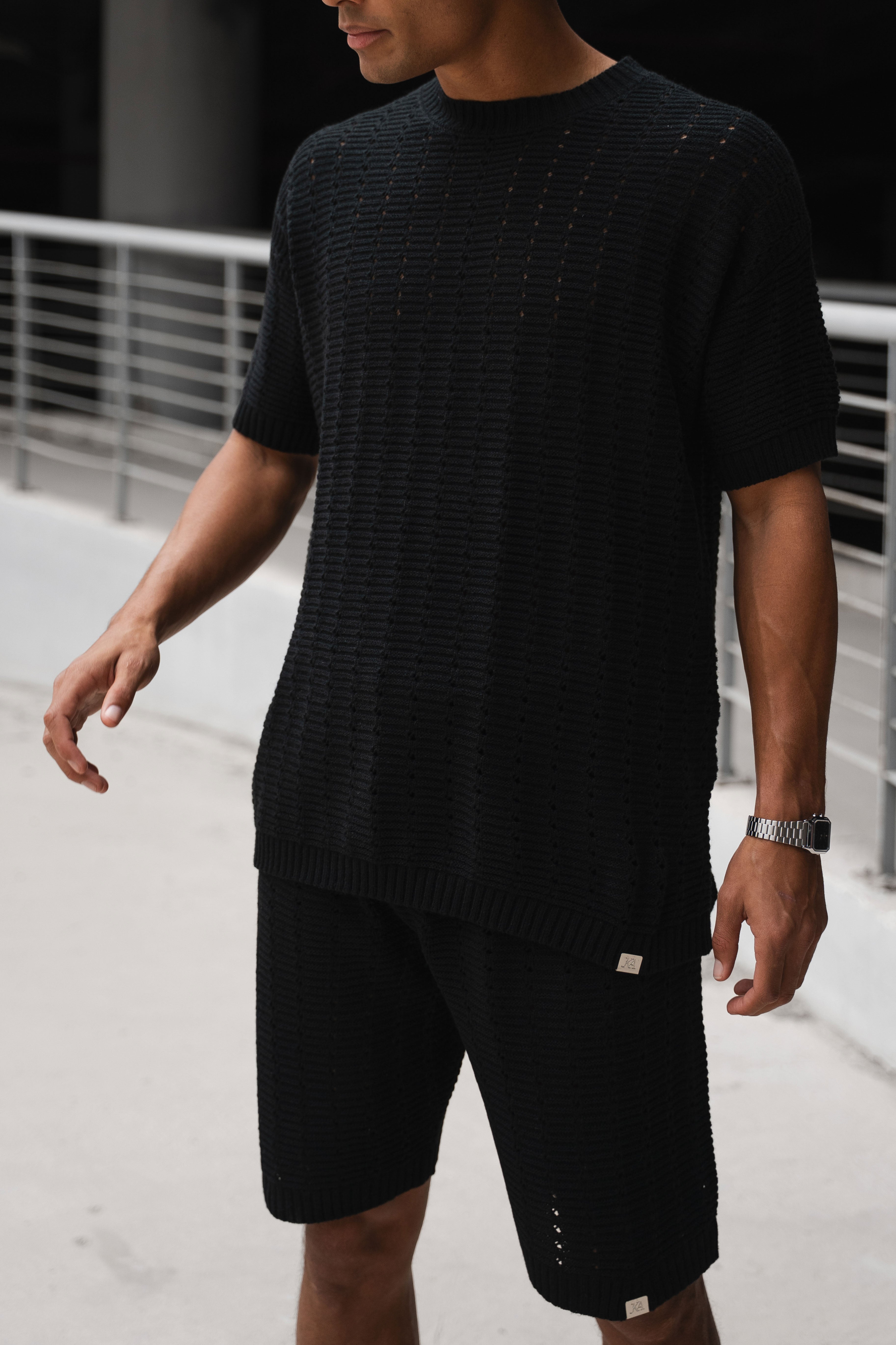 Hole Knit Shorts - Black