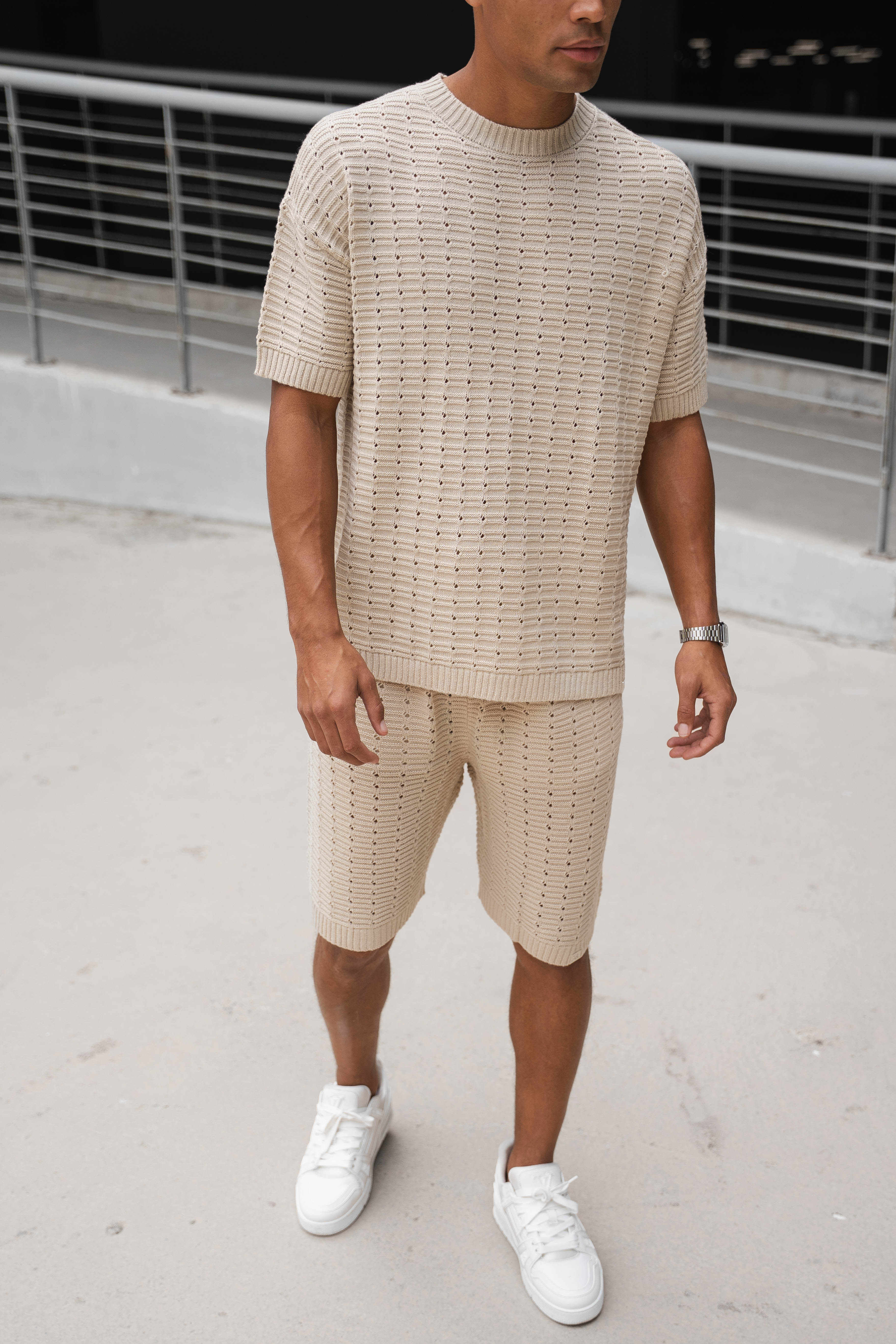 Hole Knit Shorts - Stone