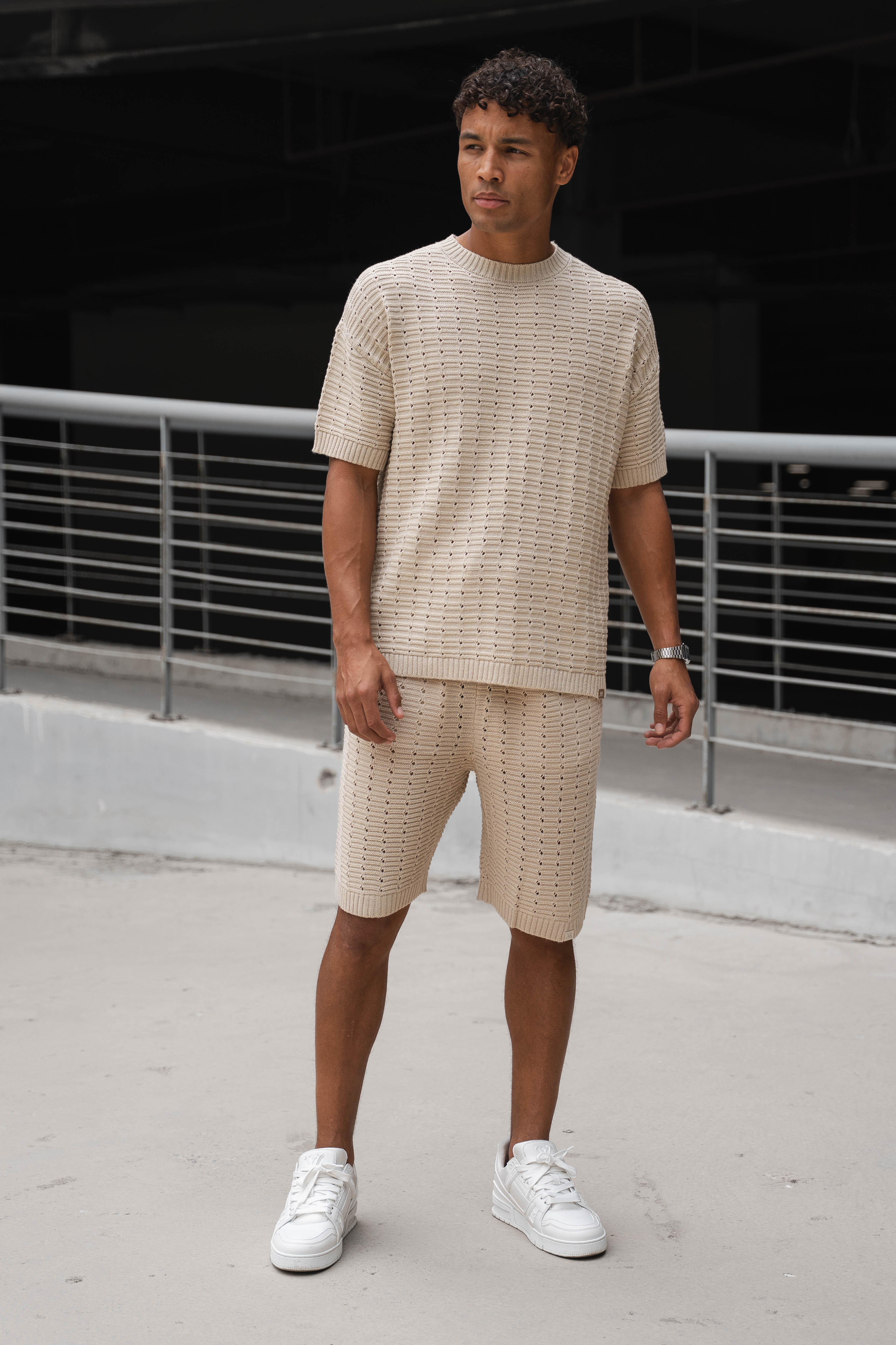 Hole Knit Shorts - Stone