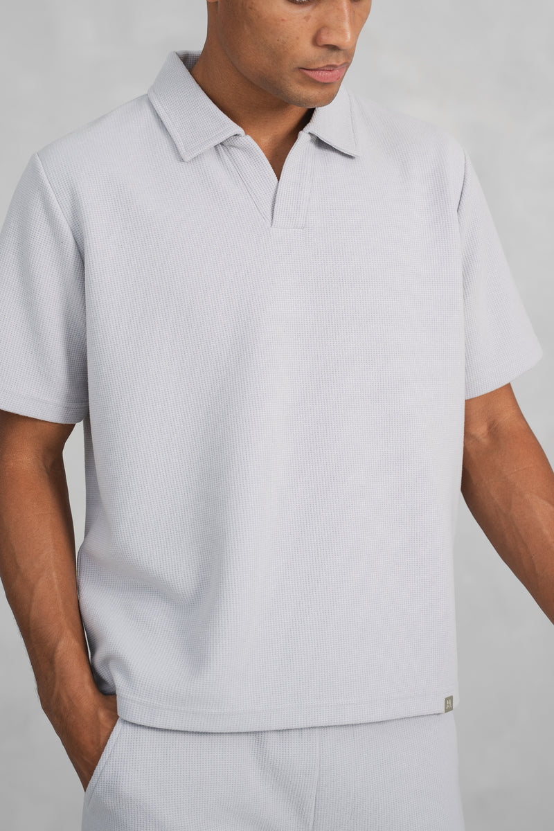 Waffle Boxy Open Neck Polo - Grey